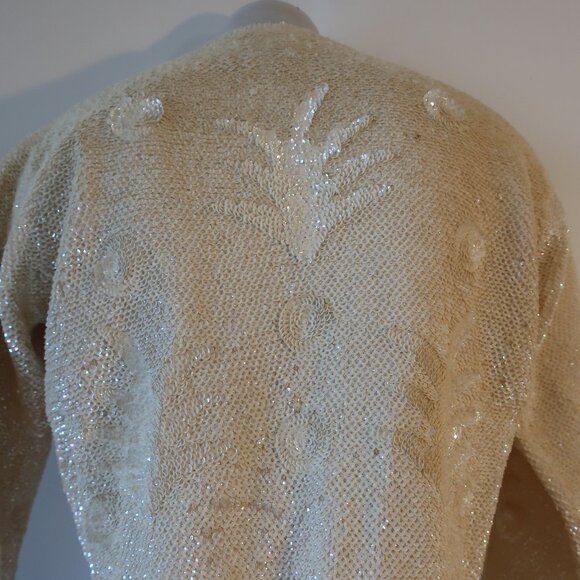 Womens Made in British Crown Colony of Hong Kong Ivory Sequined Blazer Jacket M - Picture 10 of 12